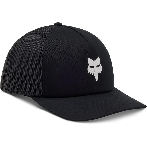 GORRA FOX TRUCKER NEGRA LOGO BLANCO.