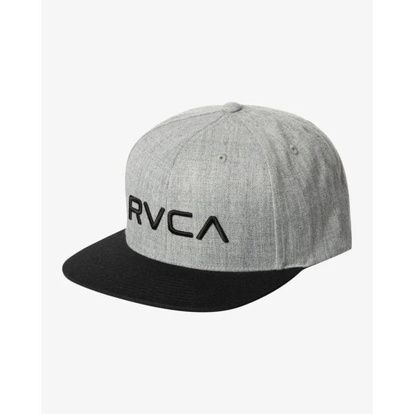 GORRA RVCA GRIS LOGO NEGRO VICERA NEGRA TWILL SNAPBACK